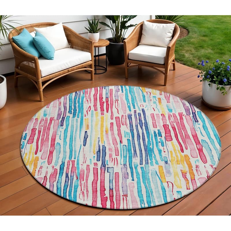 HomeRoots Striped Modern Rectangle Outdoor Rug - 8' Round