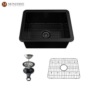 24 Drop In Undermount Fireclay Single Bowl Kitchen Sink White Black   24