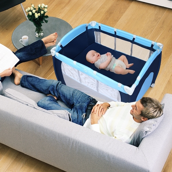 Costway foldable baby crib playpen travel infant bassinet bed mosquito net music w bag 2025