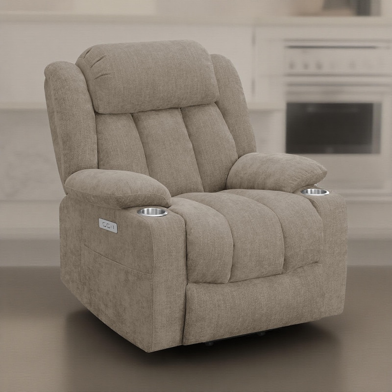 Limi Power Lift Recliner Chair, Camel Brown, USB Port, Cupholders