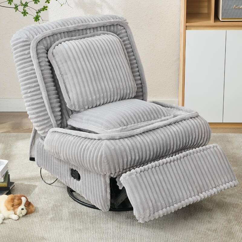 Recliner Chair with Pull Footrest, Swivel Rocking Single Sofa Chair, Upholstery Lounge Chair with Adjustable Backrest