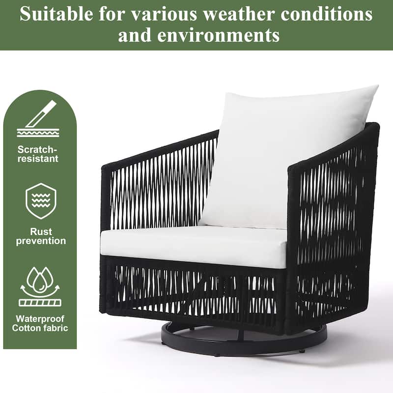 3-piece Cushioned Swivel Patio Wicker Furniture Set Outdoor Rattan Bistro Set