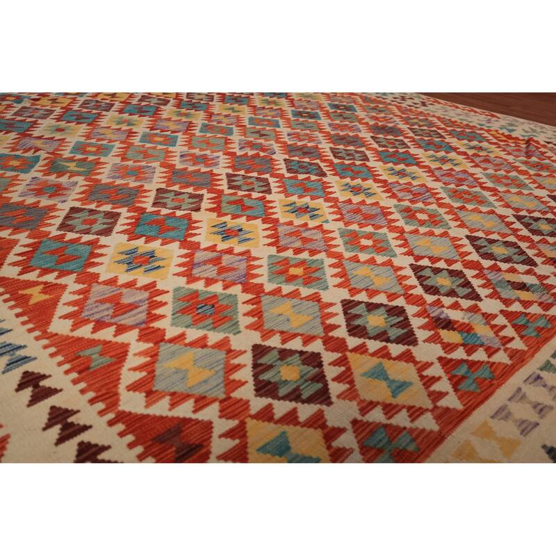 South Western Kilim Oriental Area Rug Flatweave Wool Carpet - 9'7" x 13'3"