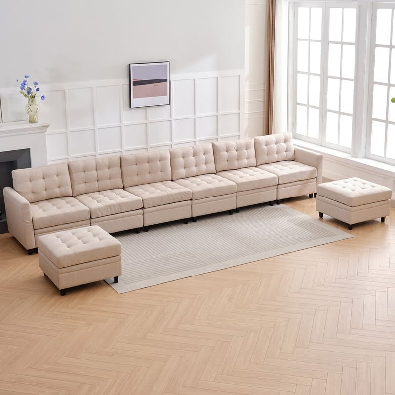 Mixoy Modular Sectional Sofa with Adjustable Armrest,Storage Ottoman,Modern L/U Shaped Living Room Furniture Set