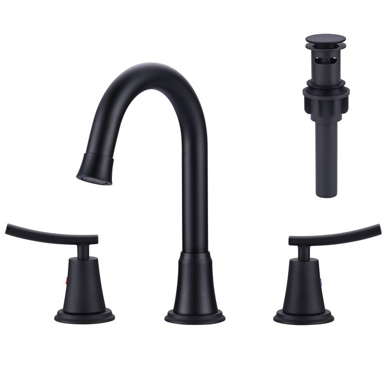 WOWOW 8 in. Widespread Double Handle Bathroom Sink Faucet - Matte Black