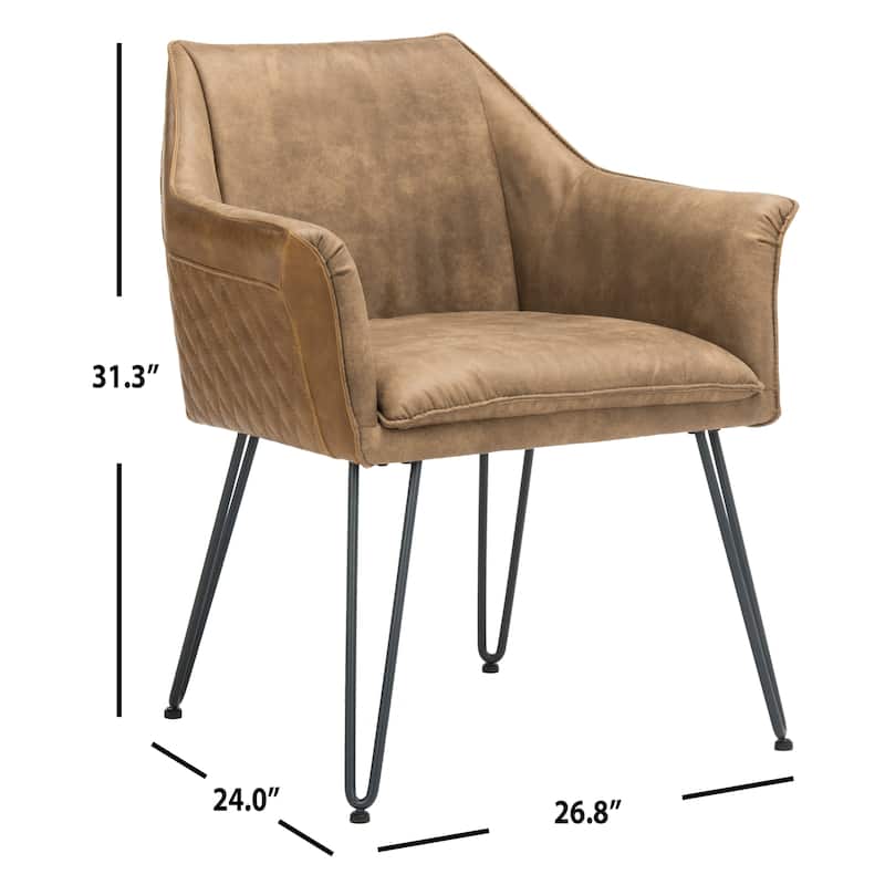 SAFAVIEH Beverley 19"H Brown Leather Dining Chair (Set of 2) - 26.8" x 24" x 31.3" - 27Wx24Dx31H