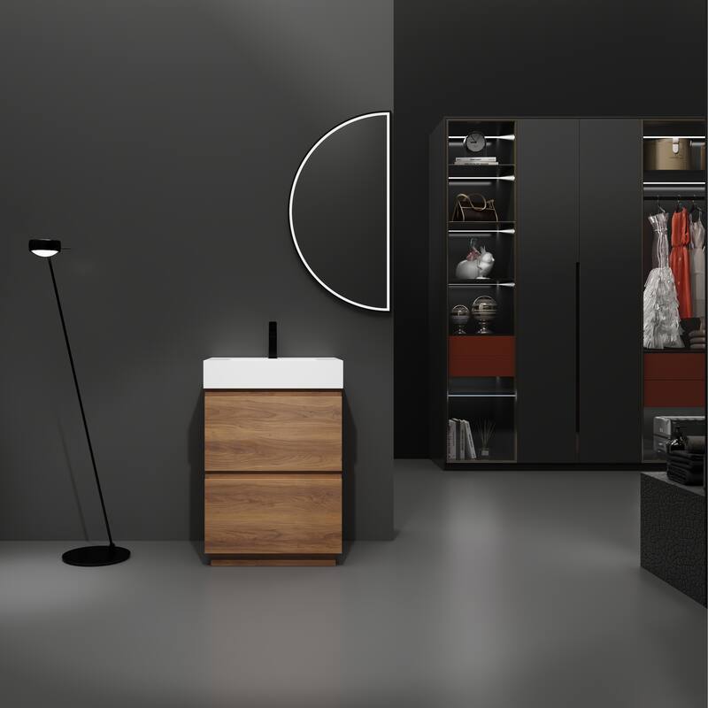 GDFStudio - Lecce Modern Freestanding Bathroom Vanity Set with Resin Sink, 2 Soft Close Drawers & Antirust Hardware