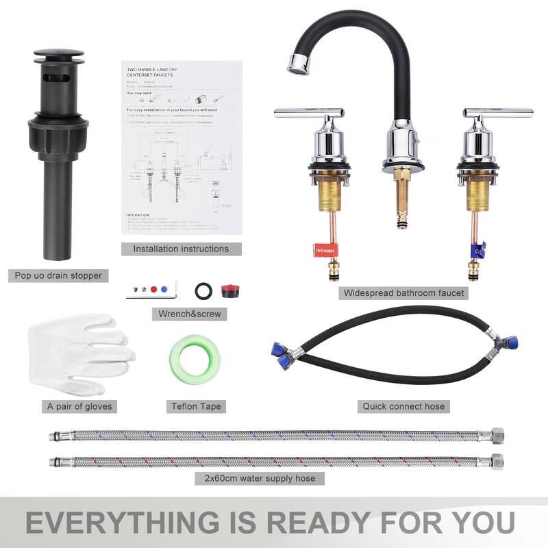WOWOW 8 in. Widespread Double-Handle Bathroom Faucet with Drain Kit