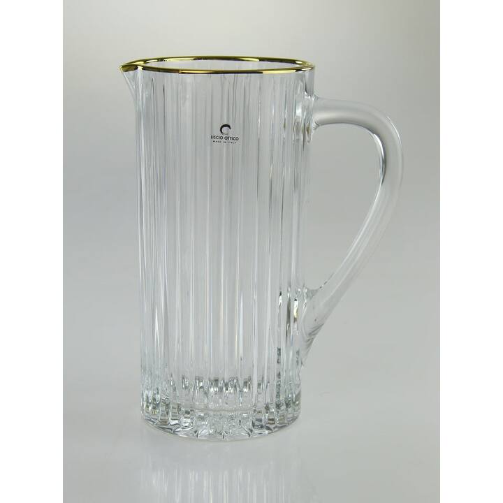 Pitcher with Linear Design and Gold Rim