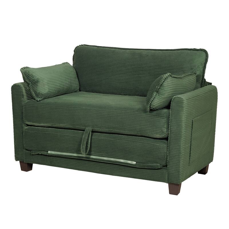 2-in-1 Convertible Corduroy Sofa Bed with Storage, High-Rebound Sponge & Solid Wood Frame