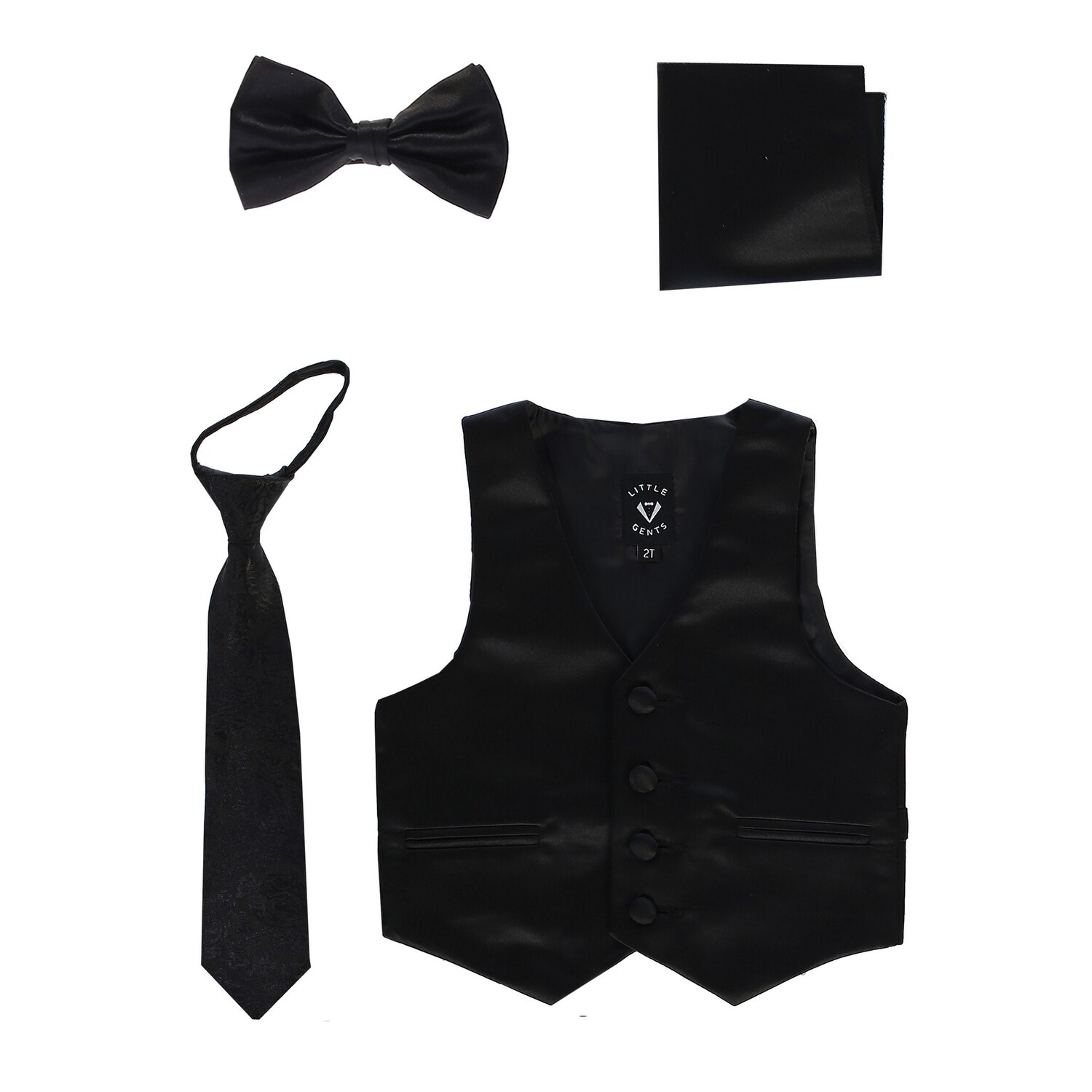 Shop Lito Baby Boys Black Satin Vest Zipper Tie Hanky Bowtie