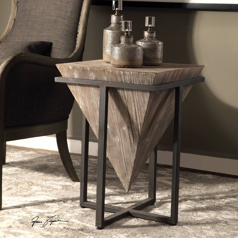 25.25" Brown and Black Upside Down Triangle Accent Table