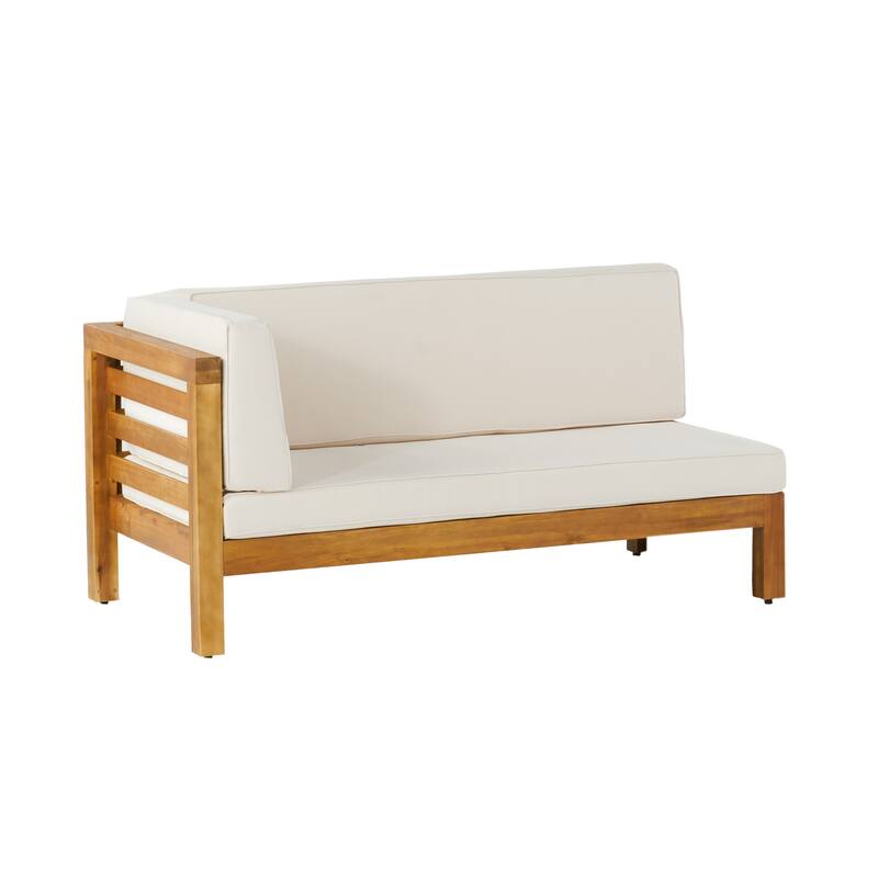 Roomfitters Left Corner Bench with Coffee Table, Outdoor Wooden Patio Sofa with Cushions for Garden or Porch