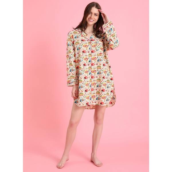 Shop Mahogany Womens Camper Boyfriend Nightshirt Camping Sleep Shirt Pajama Top Multicolor Overstock 31497907 Small
