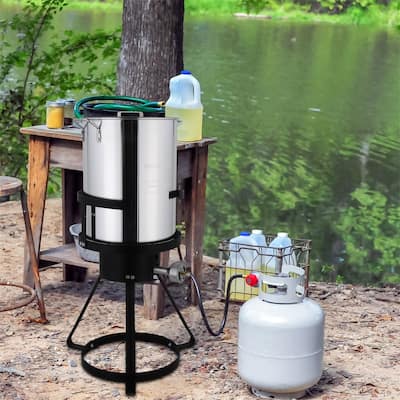 30QT Propane Turkey Fryer Set Silver Aluminum Pot