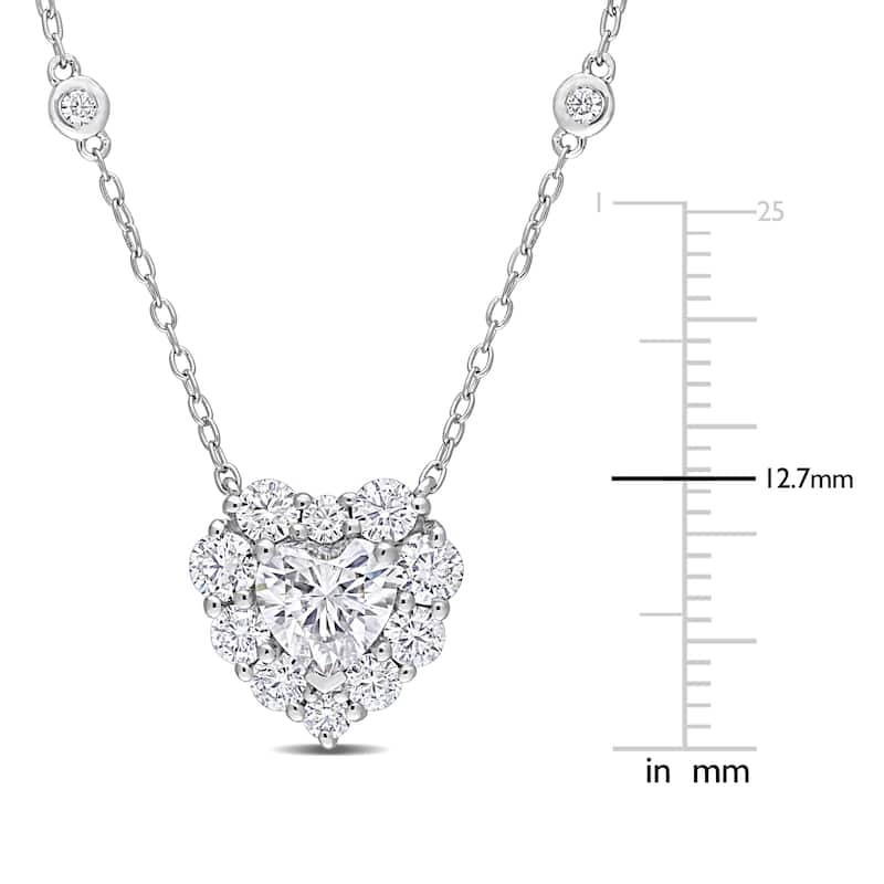Miadora 2 1/10ct DEW Heart-cut Moissanite Halo Station Necklace in Sterling Silver