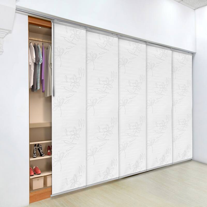 InStyleDesign Floret 5-Panel Single Rail Panel Track / Room Divider / Blinds 58"-110"W, Panel width 23.5" - 110"W x 94"H - Satin Nickel Track