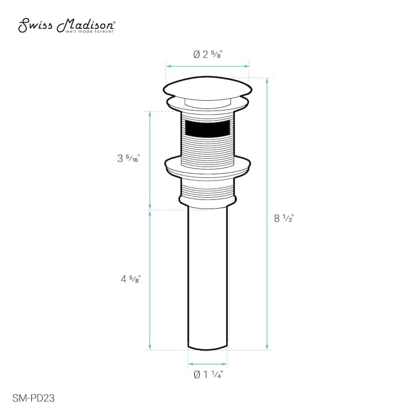 Swiss Madison Residential Pop Up Sink Drain 1.75 In Glossy White - 2.45" x 1.25" 7.8"