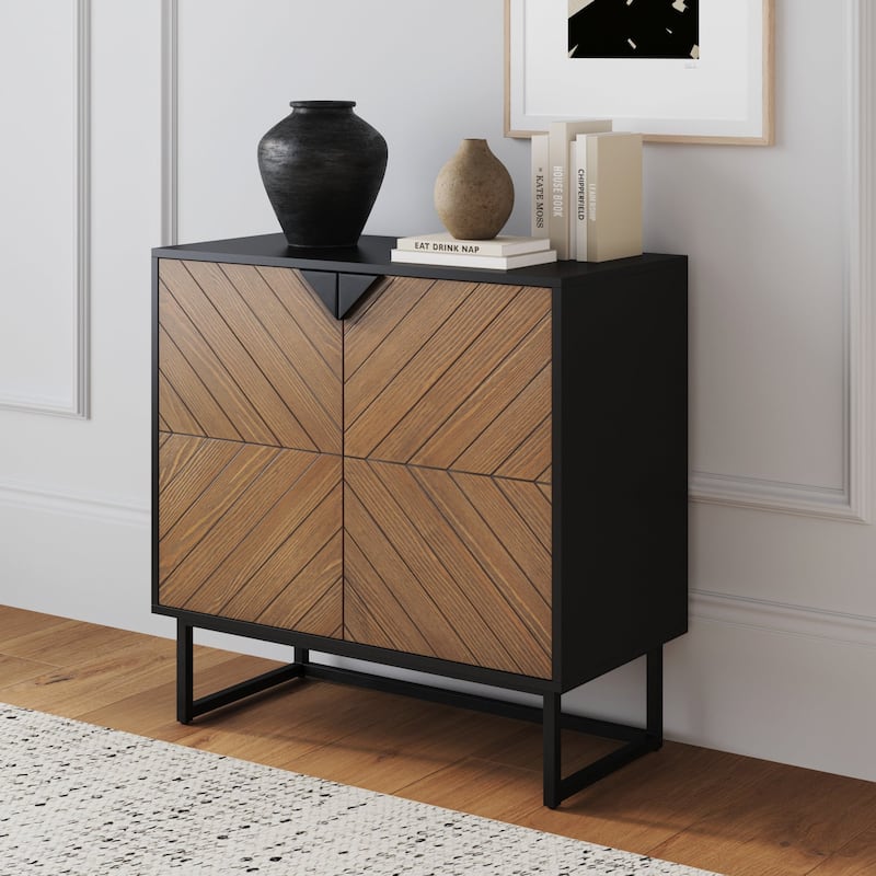 Nathan James Enloe Rustic Doors Metal Base Free Standing Modern Storage Cabinet for Entryway - Single - Rustic Brown/Black
