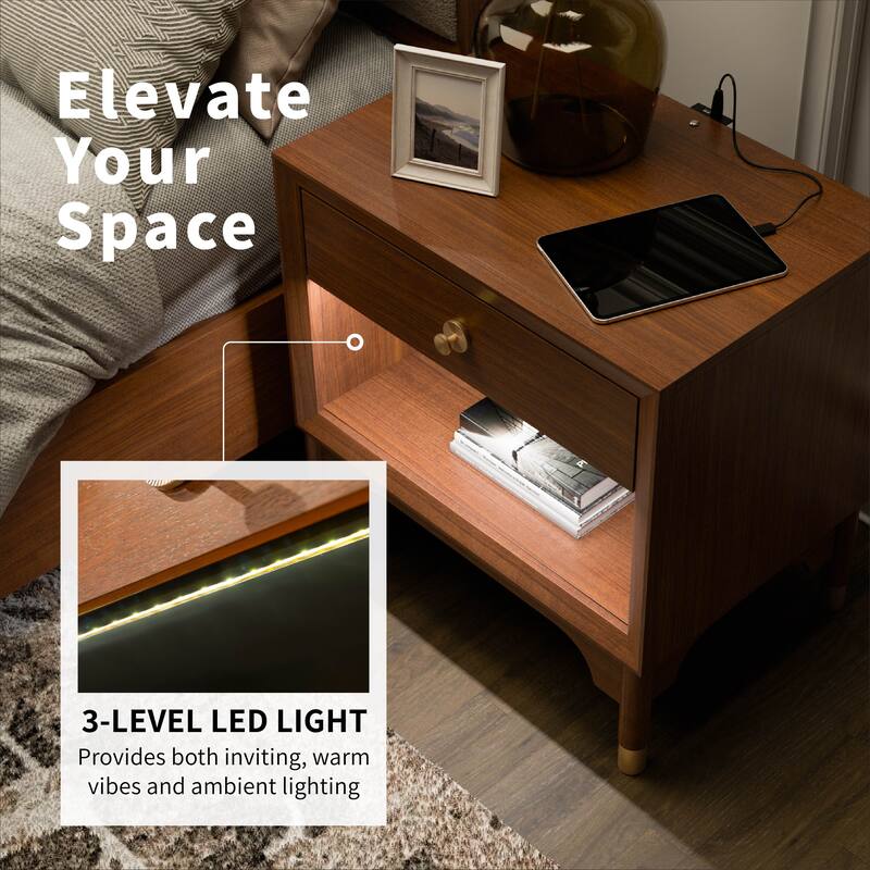 Furniture of America Forma Mid-Century Modern 3-Piece Walnut Dresser and 2 Nightstand Bedroom Set
