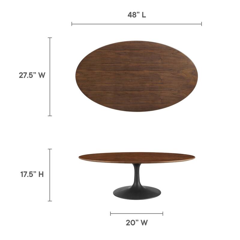 48" Oval-Shaped Walnut Coffee Table, Black Walnut