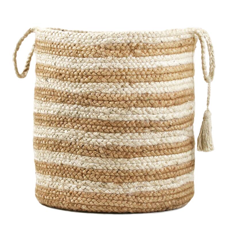 Sevita Striped Jute Decorative Storage Basket with Handles