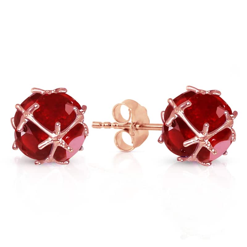 14K Solid Gold Stud Elegant Gemstone Earrings Natural Ruby Certified - Rose