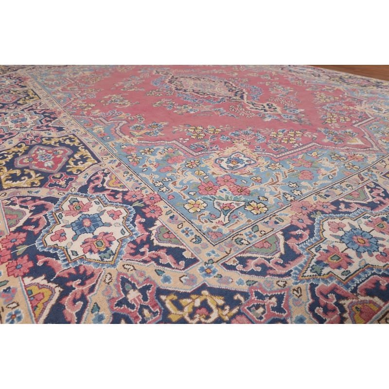 Pink Kerman Persian Vintage Area Rug Handmade Wool Carpet - 9'6"x 12'2"