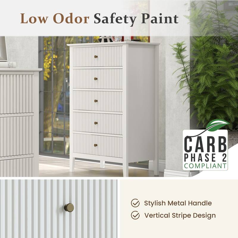 Elegant 5-Drawer Dresser Antique White for Bedroom