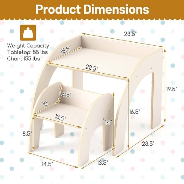 dimension image slide 0 of 2, Costway Kids Desk and Chair Set Wooded Toddler Table and Chair Set - See Details