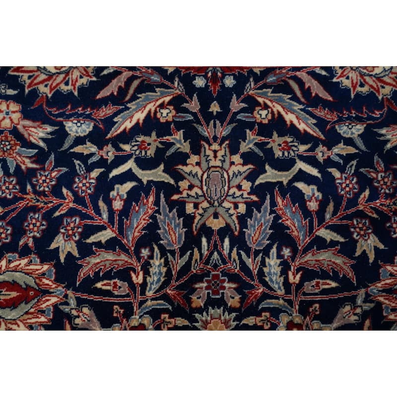 Hand Knotted Oriental 100% Wool Carpet Traditional All-Over Navy Blue & Blues Kashan Area Rug - 12' 2'' X 9' 3''