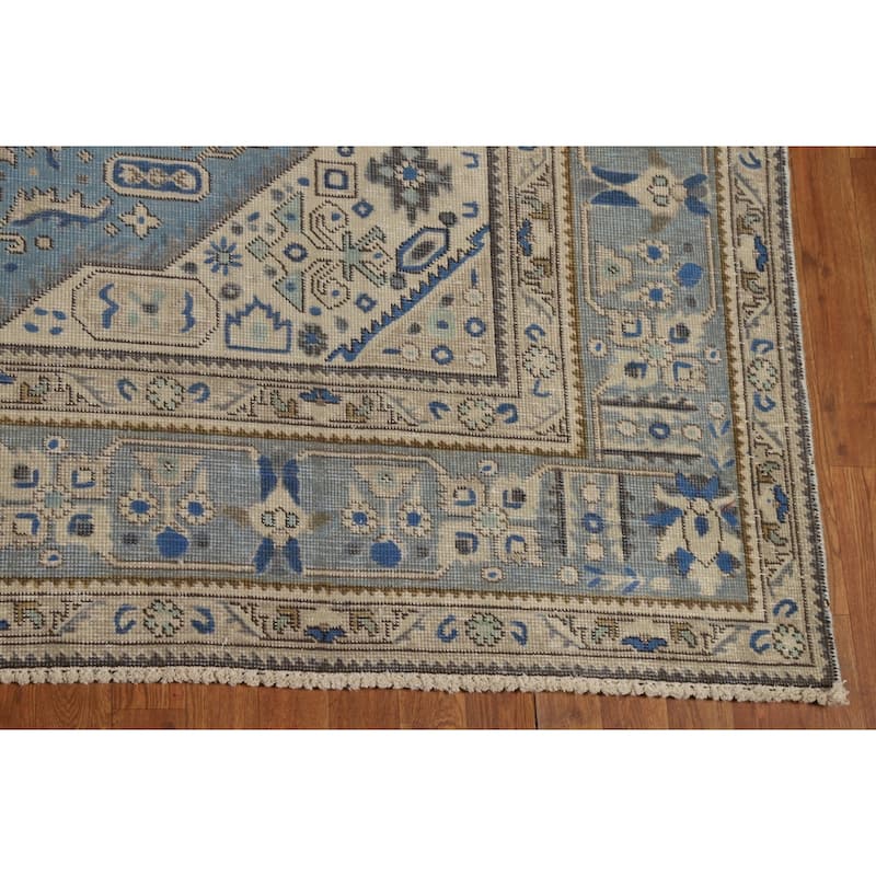 Tabriz Persian Area Rug Handmade Geometric Blue Wool Carpet - 8'0"x 11'0"