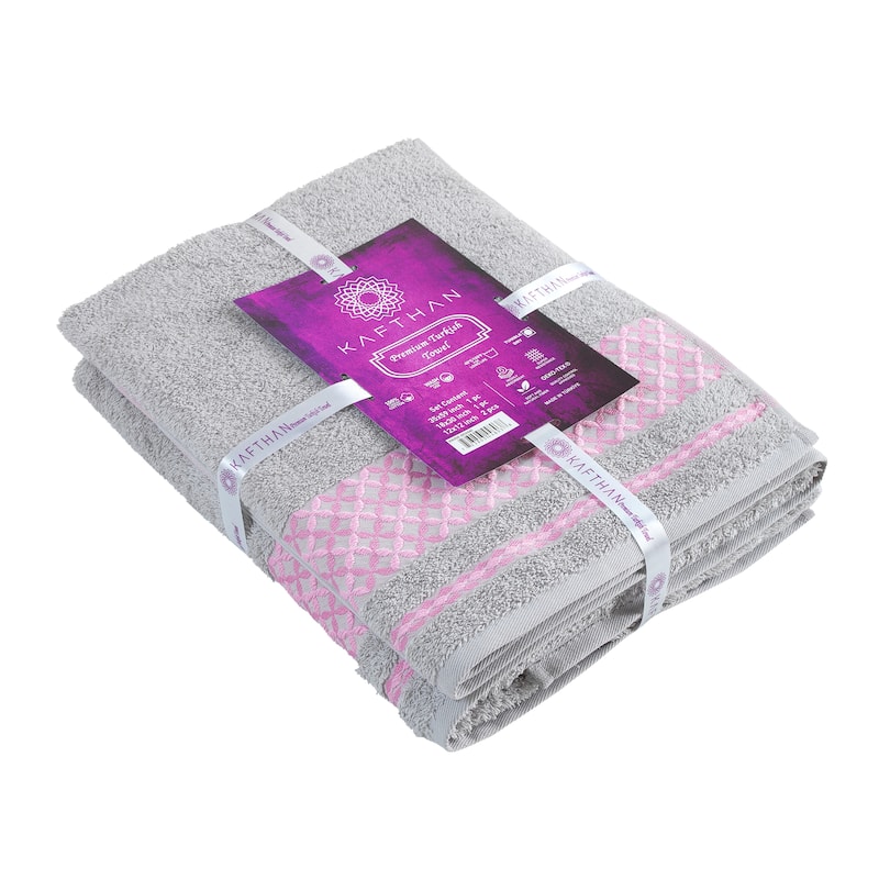 KAFTHAN Textile Plaid Turkish Cotton Bath Towels (Set of 4) - 59"L x 35"W x 0.5"H