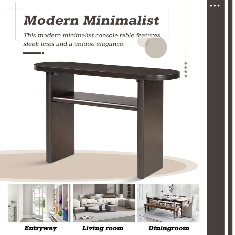 47.8" Modern Oval Wooden Console Table with Rounded Edges and Sturdy Shelf Design