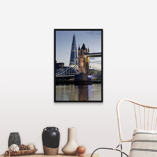 The Shard Stands Behind The Tower Bridge With The River Thames London England Black Float Frame Canvas Art Overstock 25518459