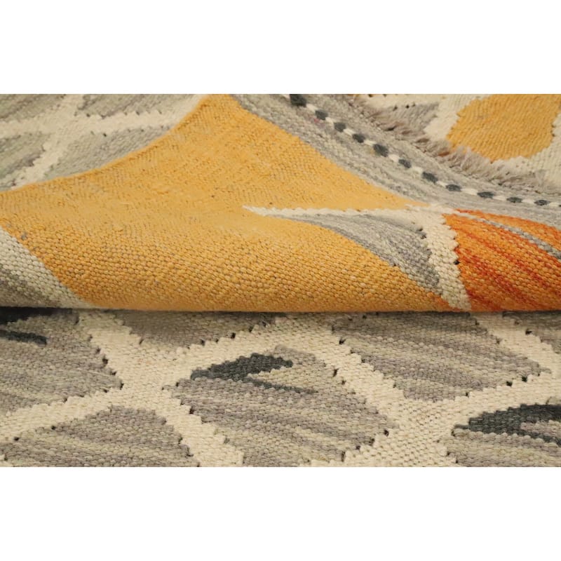 Hand Woven Oriental 100% Wool Carpet Southwestern Modern Greys & Charcoal Kilim Runner Rug - 9' 9'' X 2' 8''
