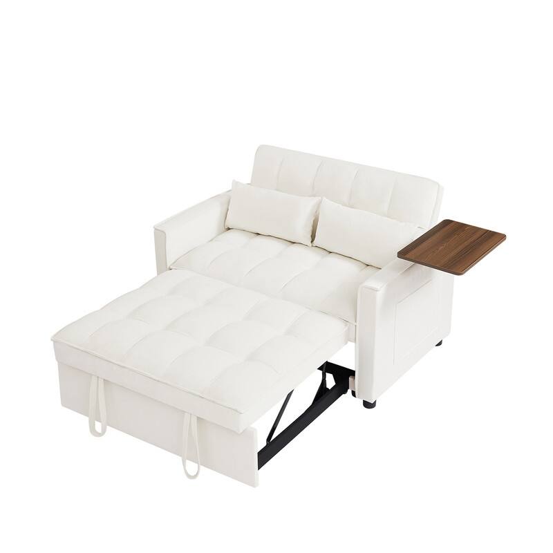 Modern Style Velvet Upholstered Sleeper Sofa with Table Board