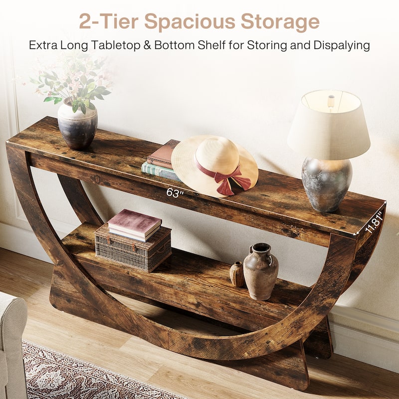 63-Inch Arched Console Table for Entryway, 2-Tier Narrow Long Sofa Table - 63" L x 11.81" W x 31.69" H
