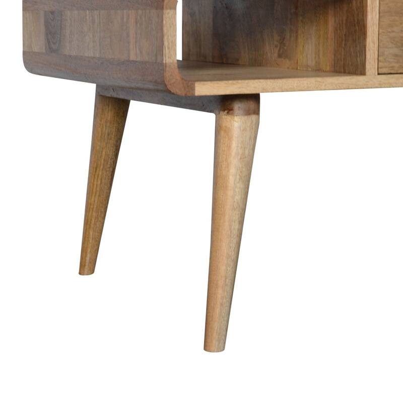 Mid-Century Modern Wood Curved Console Table With Strong Legs