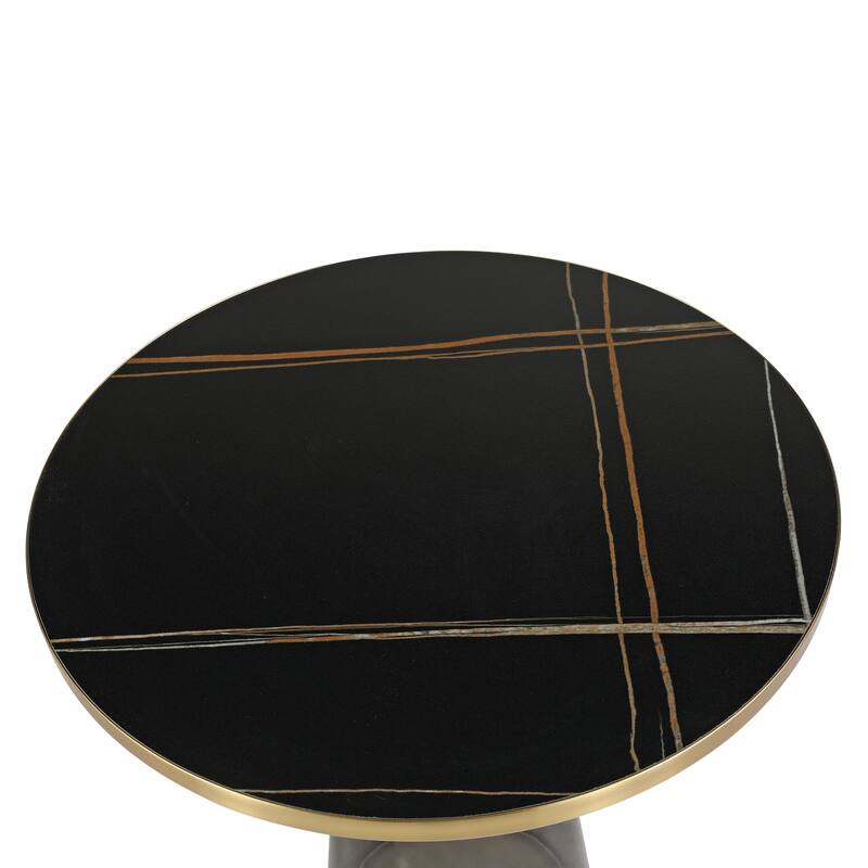 19-Inch Side Table Round Glass/Stone Tabletop End Table with Gold Iron Rim and Glass Base