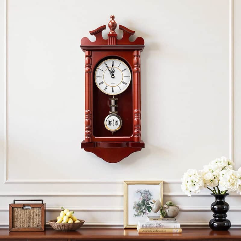 Vintage Grandfather Pendulum Wall Clock 23.2in with Quartz Movement - 23.62 x 10.24 x 3.74 in