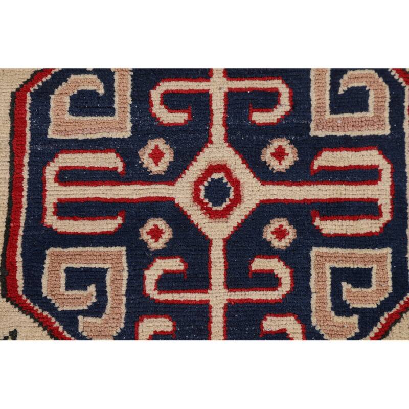 Geometric Kazak Area Rug Handmade Oriental Bedroom Wool Carpet - 6'6" x 9'7"