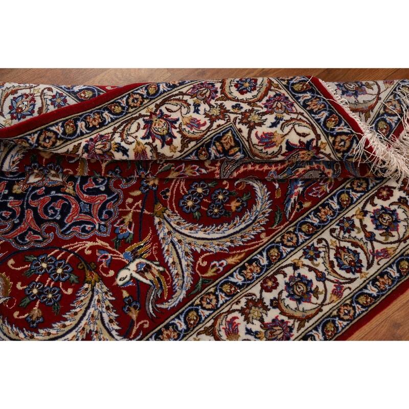 Vegetable Dye Red Wool & Silk Isfahan Persian Rug Hand-Knotted - 3'7"x 5'7"