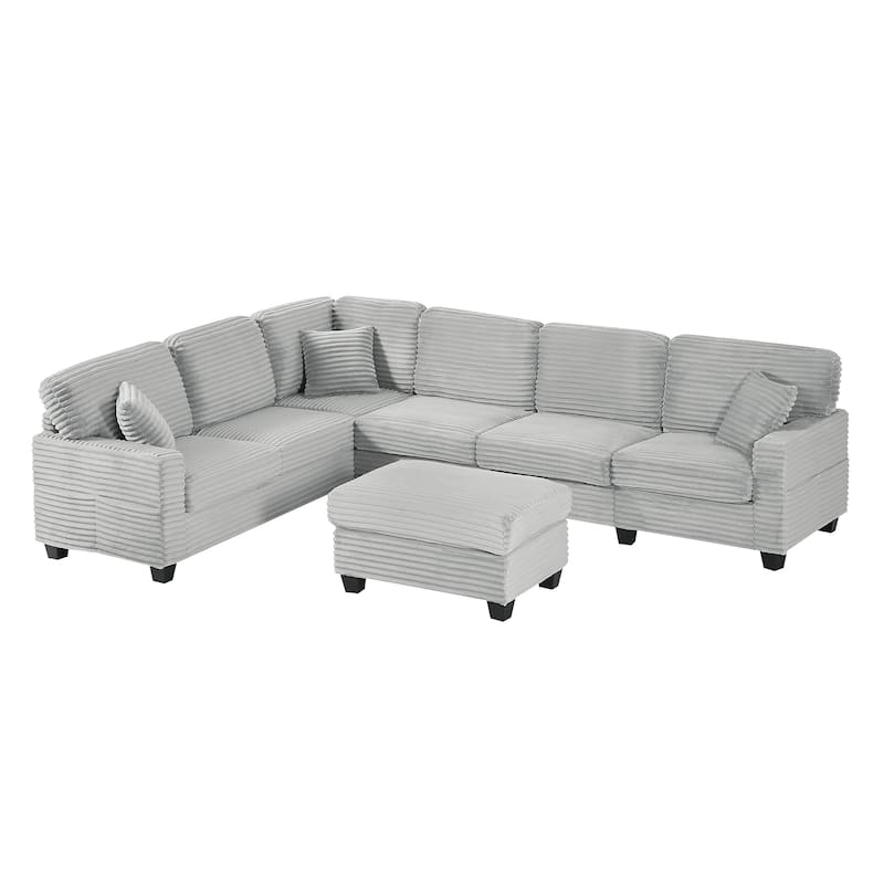 Roomfitters U-Shaped Upholstered Sectional Sofa with Movable Ottoman and Side Storage Pockets for Living Room