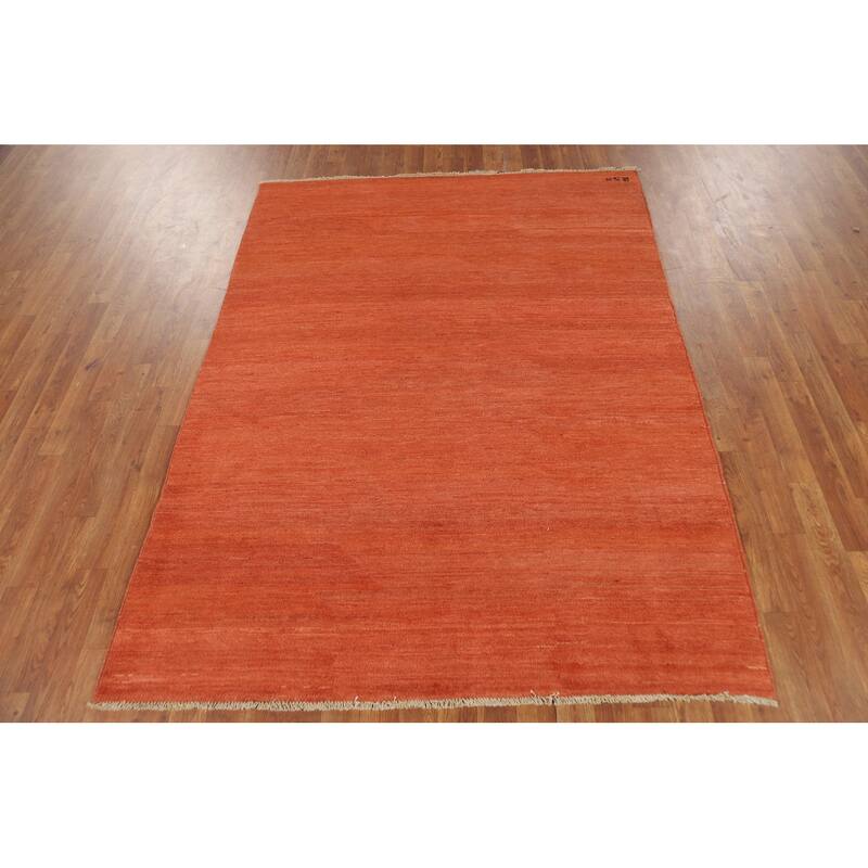 Orange Modern Gabbeh Oriental Area Rug Hand-Knotted Wool Carpet - 4'11" x 6'7"