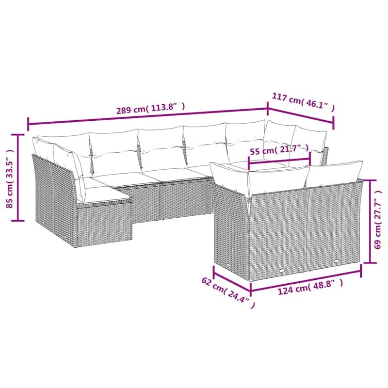 vidaXL Garden Sofa Set Black, Cream White - 24.4 x 24.4 x 27.2
