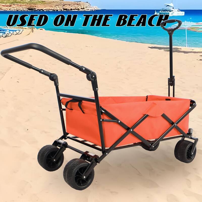 Folding Wagon with All-Terrain Wheels, 230lbs Capacity, Telescoping Handle, and Dust Cover for Beach, Outdoor, and Garden Use