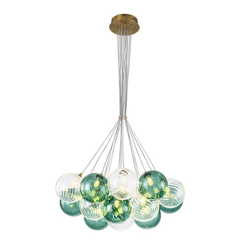 Stylish 16-Light Blue Tone Cluster Glass Bubble Chandelier