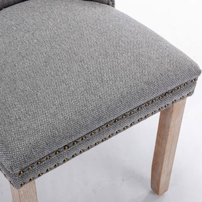 High-end Tufted Solid Wood Contemporary Flax Upholstered Dining Chair with Wood Legs Nailhead Trim 2-Pcs Set