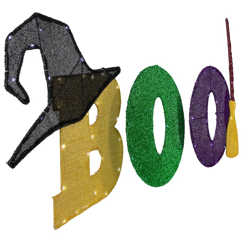 LED Lighted Tinsel "Boo" Outdoor Halloween Decoration - 50" - Clear Lights
